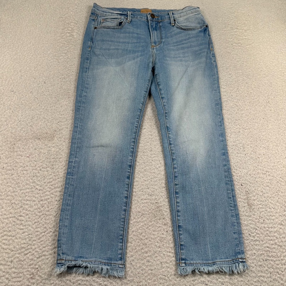 Driftwood Candace Jeans Women's 28x24 Straight‎ Cropped Frayed Hem Blue Denim